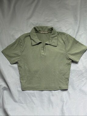 Matcha Polo Ribbed Crop Top Sage Green Heart Hips Large